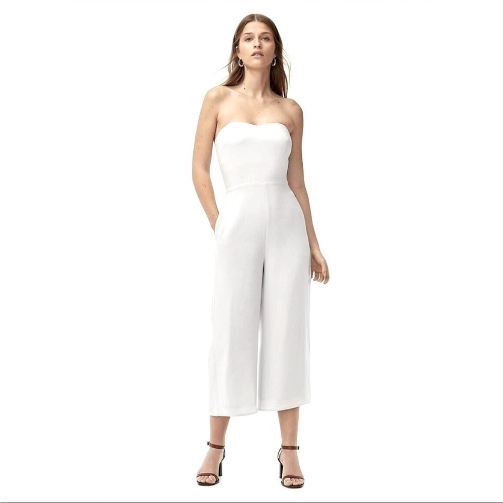Babaton Roshan White Sea Foam Strapless Wide Leg Cropped Jumpsuit Size 00